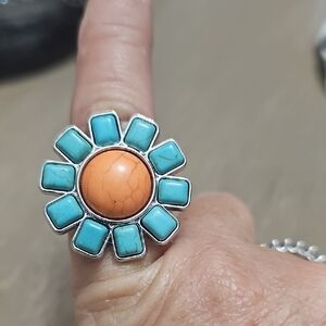 Paparazzi Turquoise and Orange Sunburst Ring